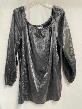 Linea by Louis Dell'Olio Shiny Charcoal Long Sleeve Peasant Top Size XL